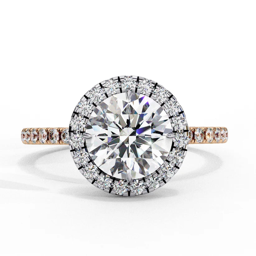 Gold Diamond Halo Engagement Ring for Women