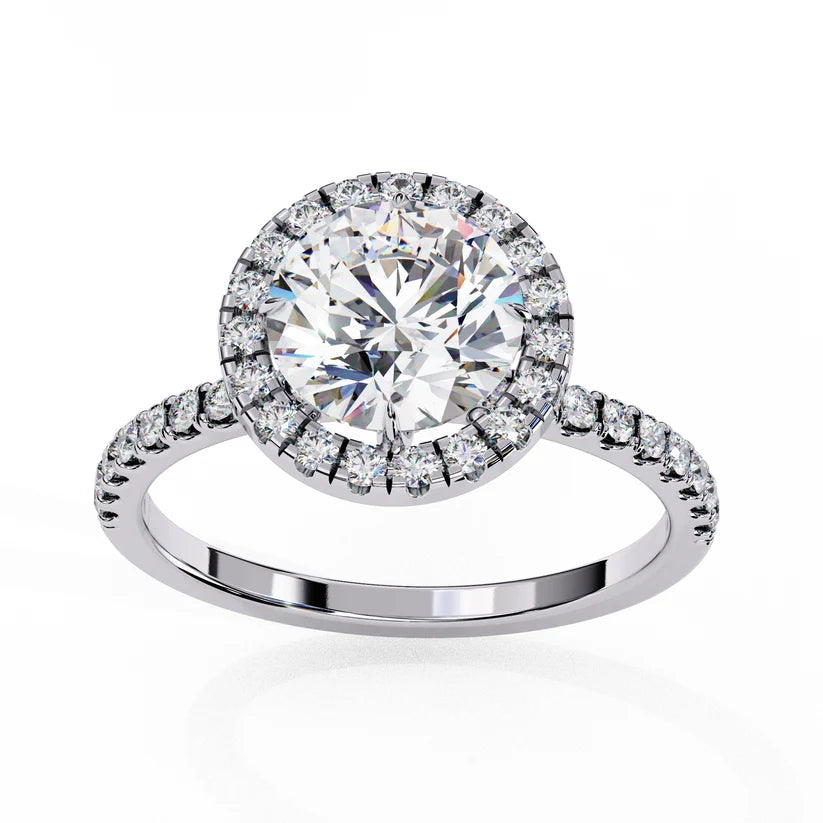 Gold Diamond Halo Engagement Ring for Women