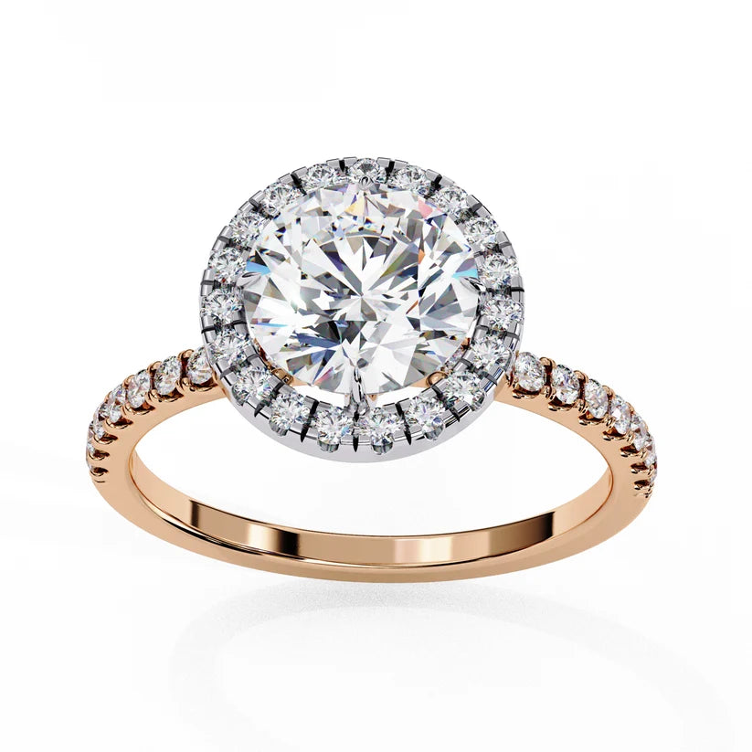 Gold Diamond Halo Engagement Ring for Women