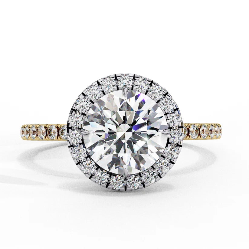 Gold Diamond Halo Engagement Ring for Women