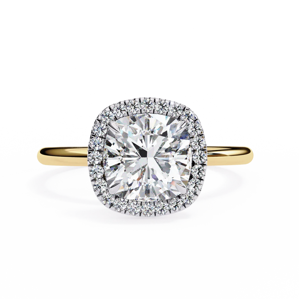 Gold Round Cut Halo Diamond Ring for Women- Gold Ring