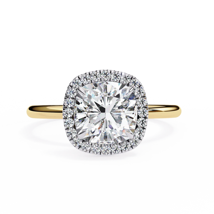 Gold Round Cut Halo Diamond Ring for Women- Gold Ring