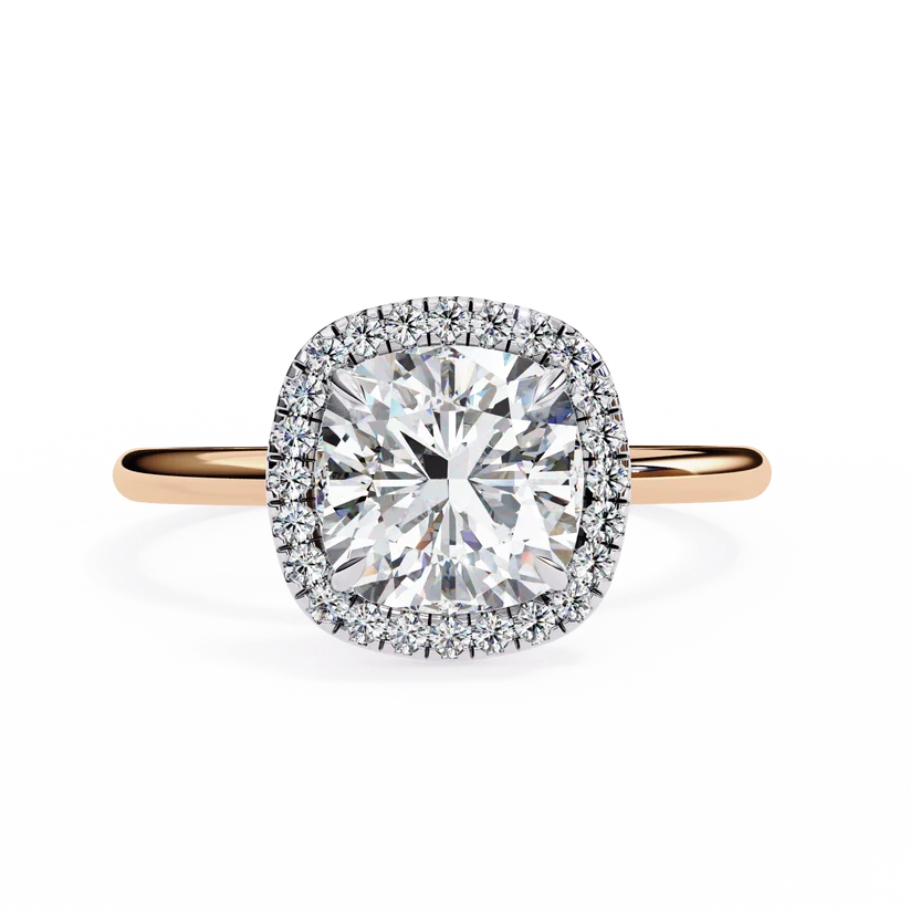 Gold Round Cut Halo Diamond Ring for Women- Gold Ring