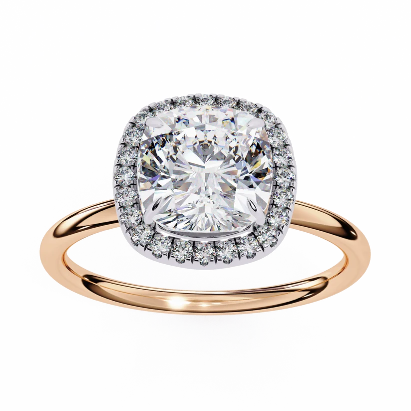 Gold Round Cut Halo Diamond Ring for Women- Gold Ring