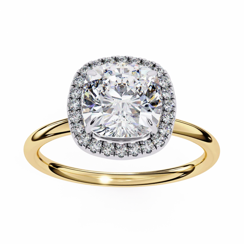 Gold Round Cut Halo Diamond Ring for Women- Gold Ring