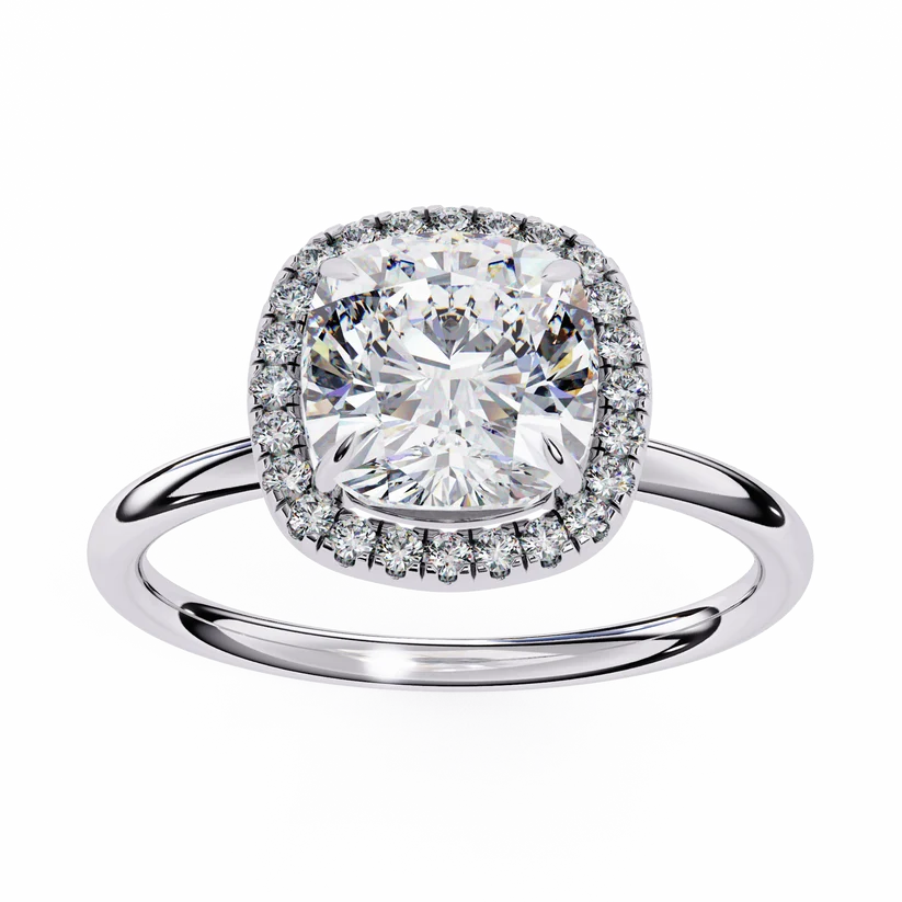Gold Round Cut Halo Diamond Ring for Women- Gold Ring