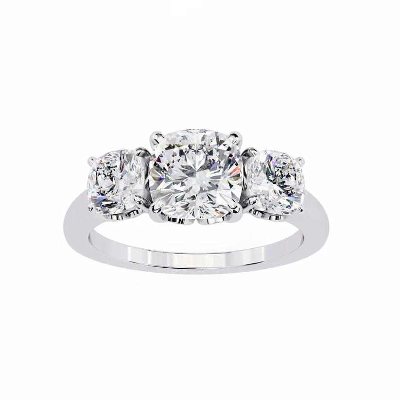 Cushion Brilliant Three Stone Diamond Engagement Ring | Solid Yellow Gold | Classic Trilogy Ring | Timeless Diamond Ring | Gift for Her