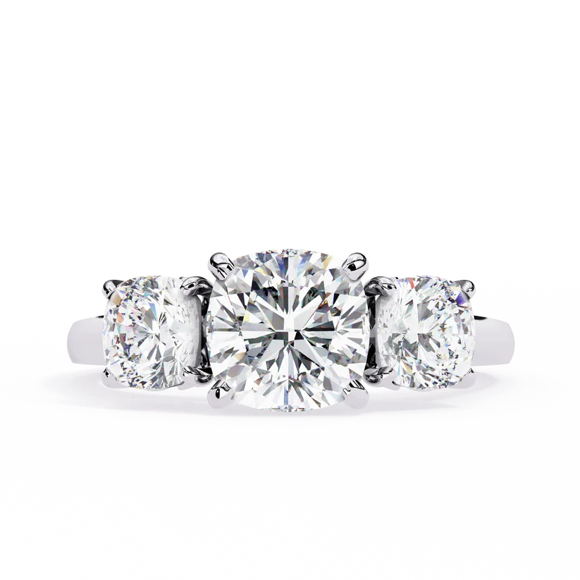 Cushion Brilliant Three Stone Diamond Engagement Ring | Solid Yellow Gold | Classic Trilogy Ring | Timeless Diamond Ring | Gift for Her