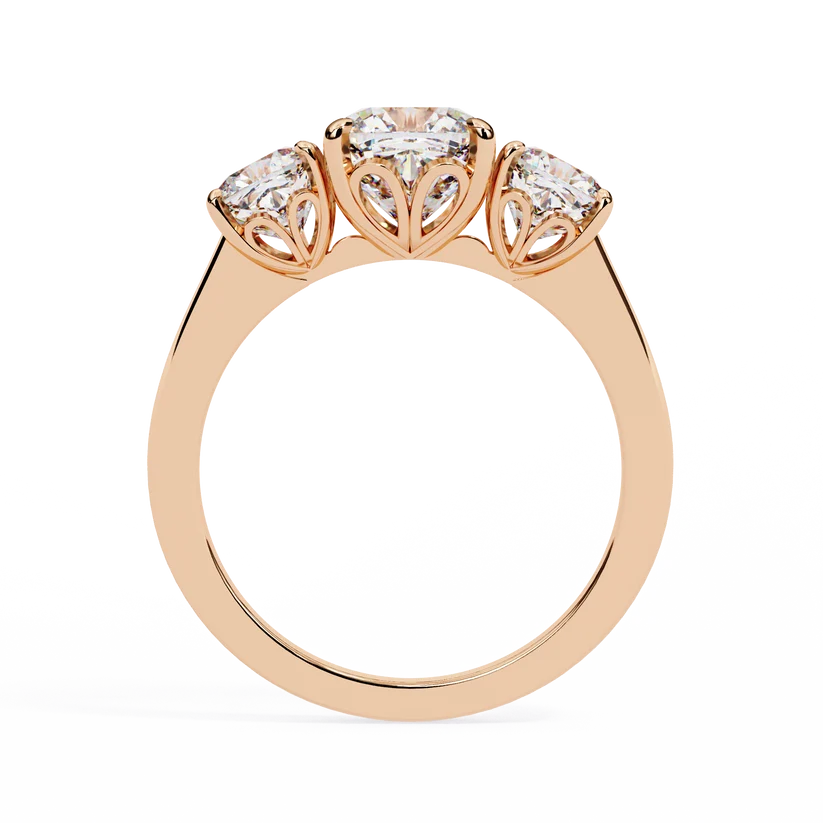 Cushion Brilliant Three Stone Diamond Engagement Ring | Solid Yellow Gold | Classic Trilogy Ring | Timeless Diamond Ring | Gift for Her