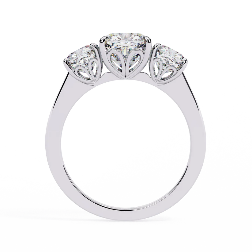 Cushion Brilliant Three Stone Diamond Engagement Ring | Solid Yellow Gold | Classic Trilogy Ring | Timeless Diamond Ring | Gift for Her