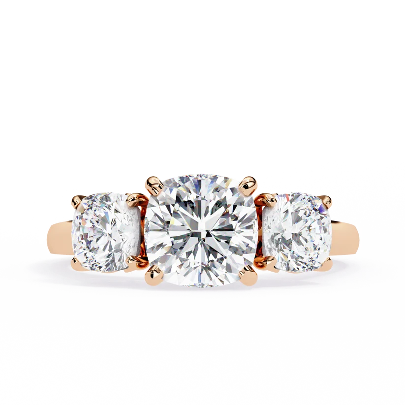 Cushion Brilliant Three Stone Diamond Engagement Ring | Solid Yellow Gold | Classic Trilogy Ring | Timeless Diamond Ring | Gift for Her
