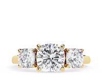 Cushion Brilliant Three Stone Diamond Engagement Ring | Solid Yellow Gold | Classic Trilogy Ring | Timeless Diamond Ring | Gift for Her