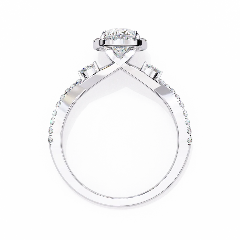 Oval Halo Diamond Engagement Ring | Solid Yellow Gold | Twisted Pavé Band | Marquise Accent Diamonds