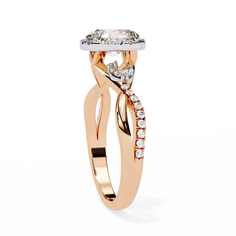 Oval Halo Diamond Engagement Ring | Solid Yellow Gold | Twisted Pavé Band | Marquise Accent Diamonds