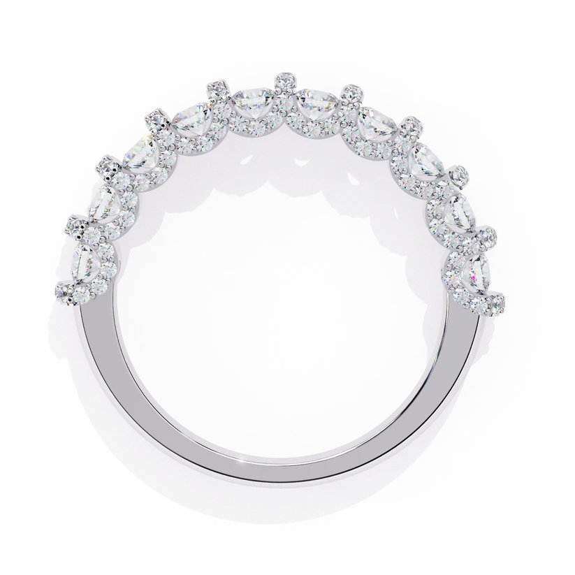 Elegant Diamond Scalloped Half-Eternity Gold Ring
