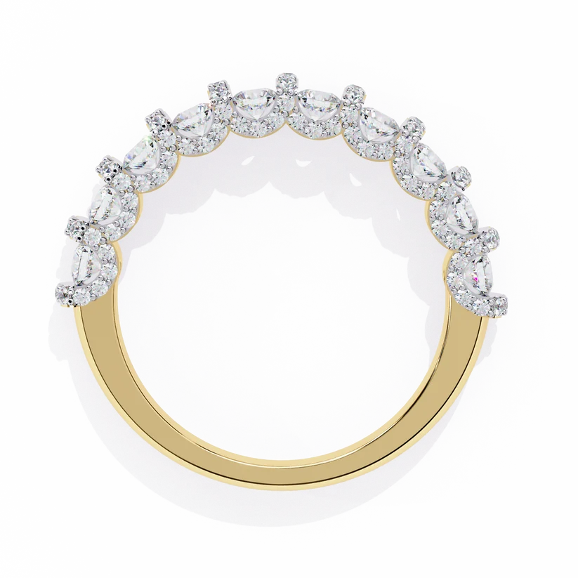 Elegant Diamond Scalloped Half-Eternity Gold Ring