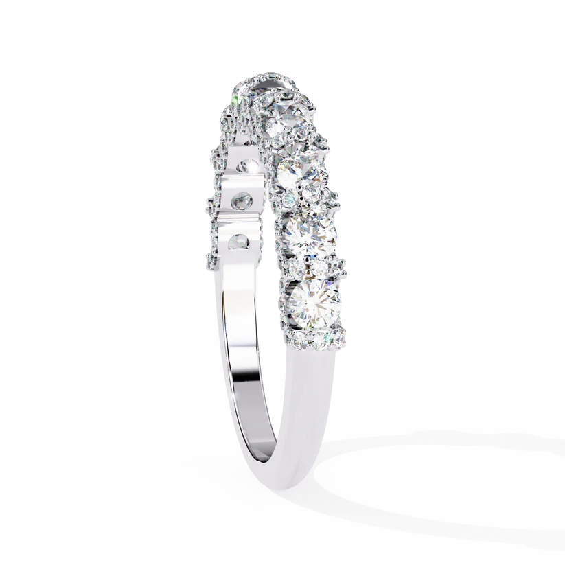 Elegant Diamond Scalloped Half-Eternity Gold Ring
