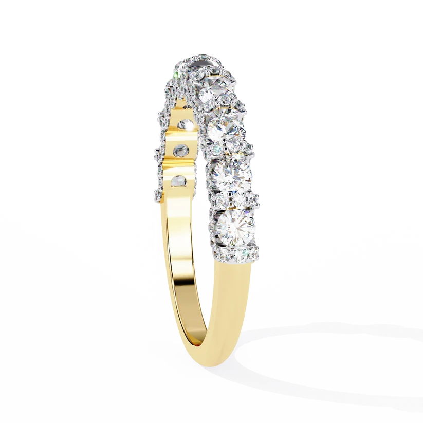 Elegant Diamond Scalloped Half-Eternity Gold Ring