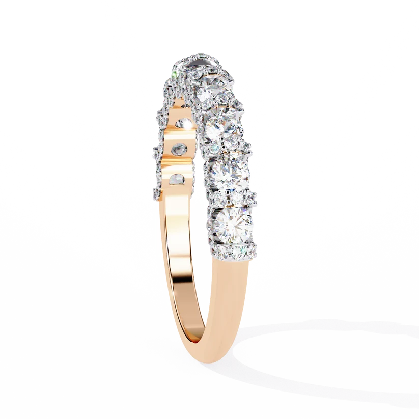 Elegant Diamond Scalloped Half-Eternity Gold Ring
