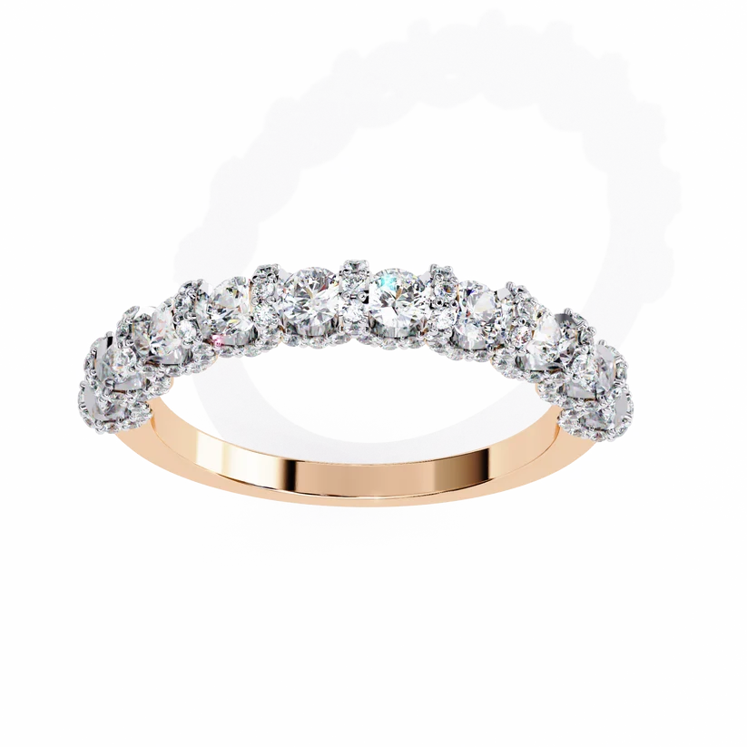 Elegant Diamond Scalloped Half-Eternity Gold Ring