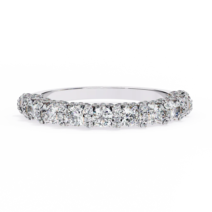 Elegant Diamond Scalloped Half-Eternity Gold Ring