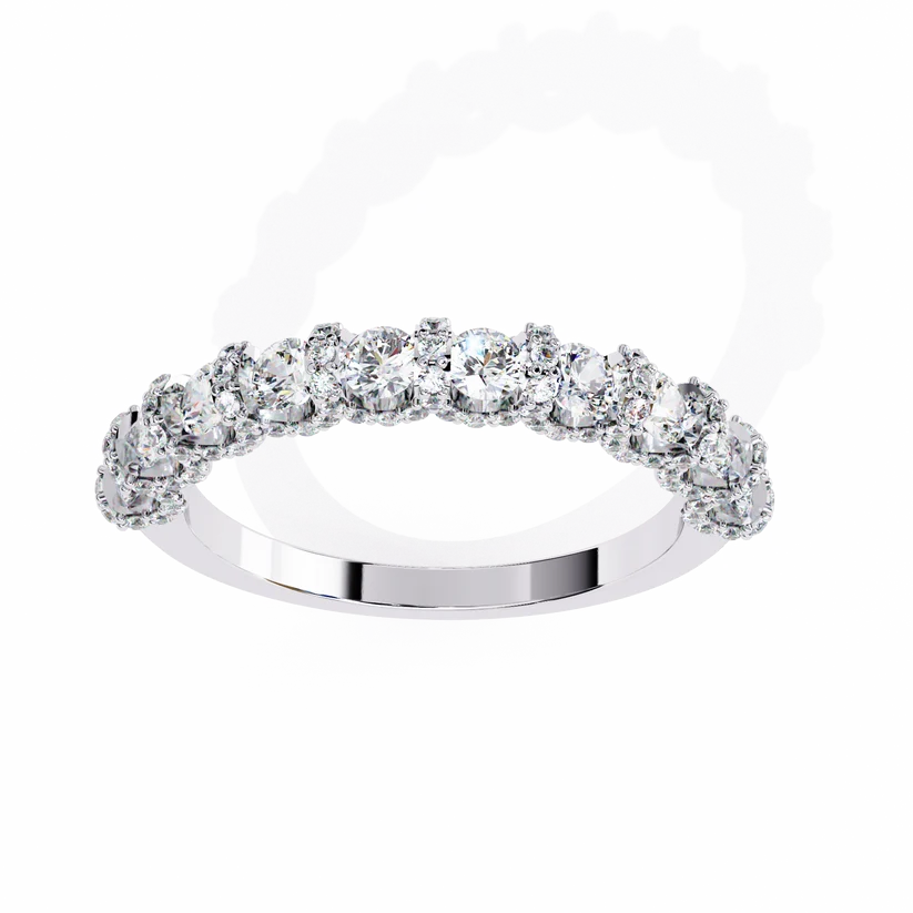 Elegant Diamond Scalloped Half-Eternity Gold Ring