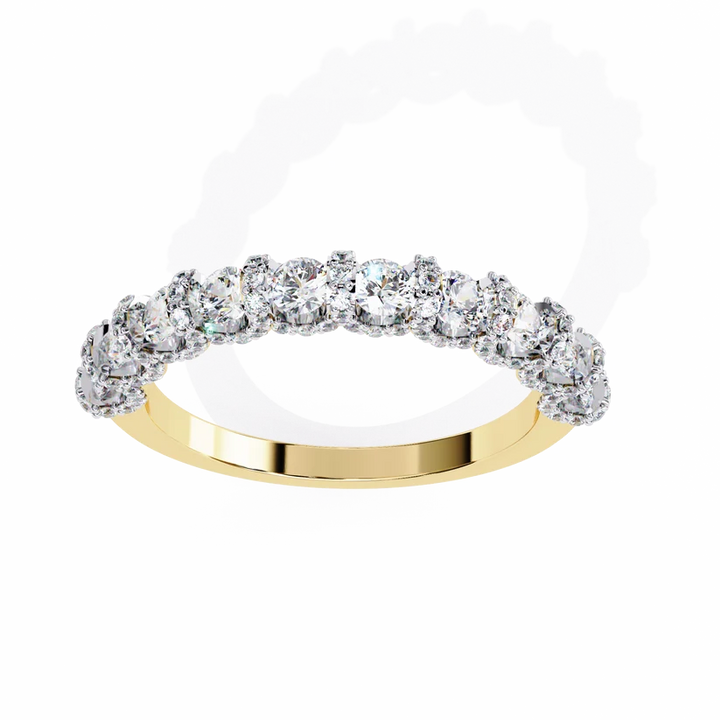 Elegant Diamond Scalloped Half-Eternity Gold Ring