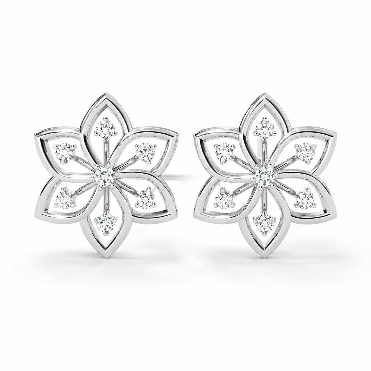 Elegant Floral Diamond Gold Stud Earrings