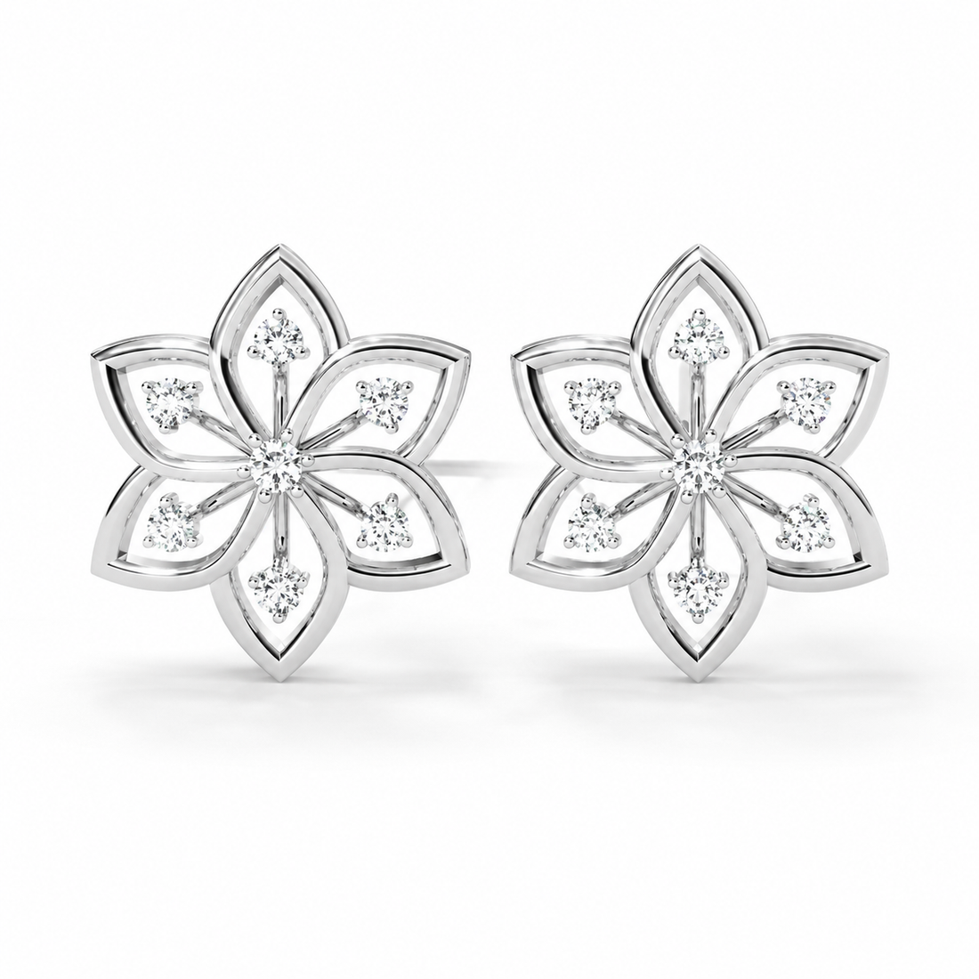 Elegant Floral Diamond Gold Stud Earrings