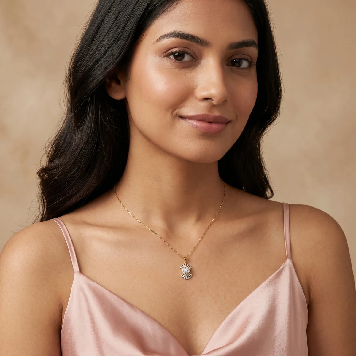 925 Sterling Silver Floral Halo Diamond Pendant Necklace | Elegant Round Cluster Flower Pendant