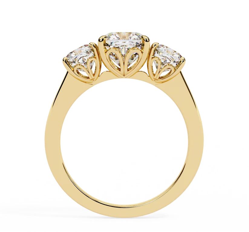 Cushion Brilliant Three Stone Diamond Engagement Ring | Solid Yellow Gold | Classic Trilogy Ring | Timeless Diamond Ring | Gift for Her