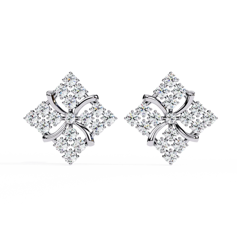 Floral Diamond Cluster Stud Earrings – Elegant Gold Blossom Earrings