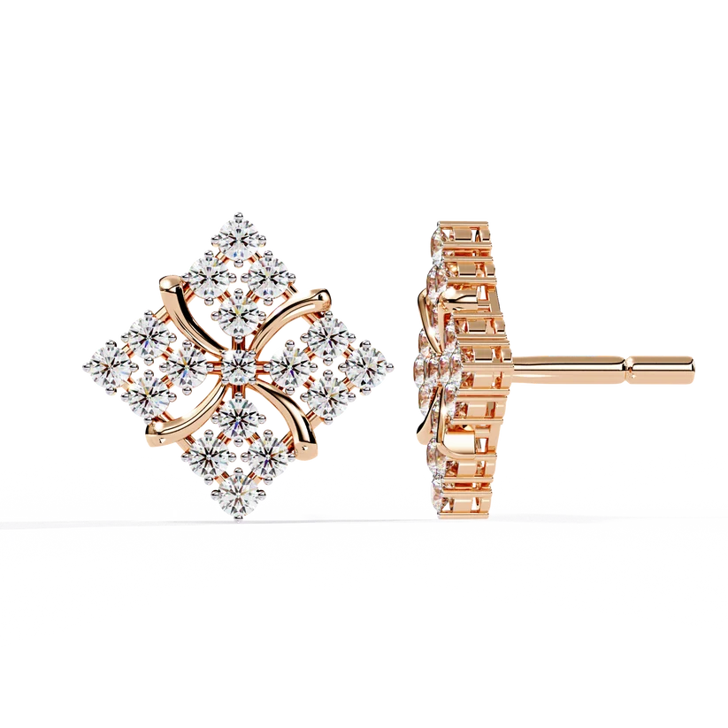 Floral Diamond Cluster Stud Earrings – Elegant Gold Blossom Earrings