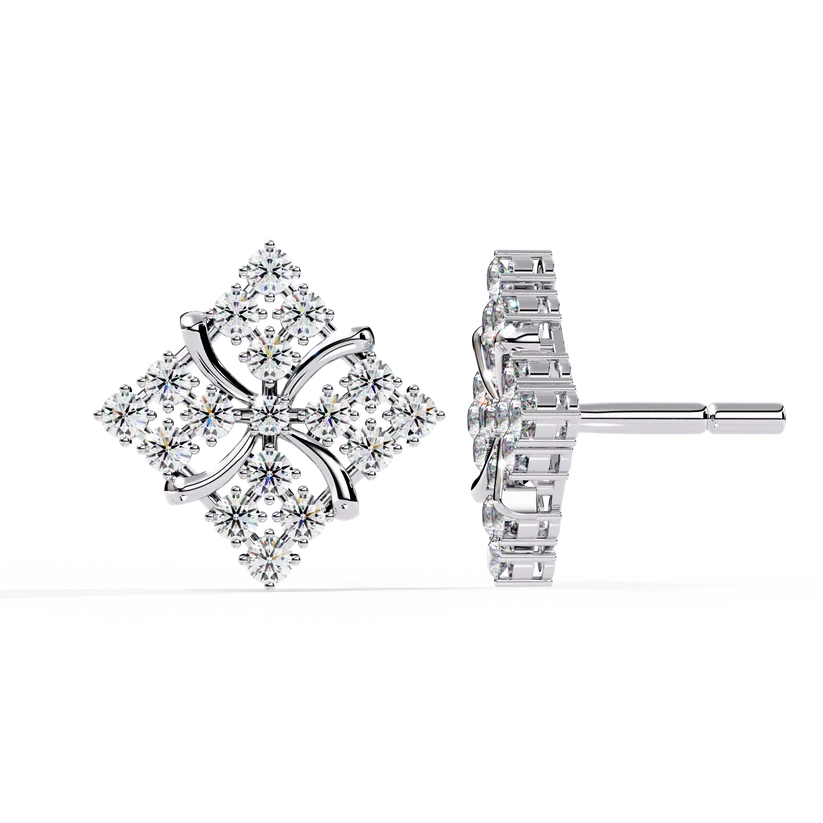 Floral Diamond Cluster Stud Earrings – Elegant Gold Blossom Earrings