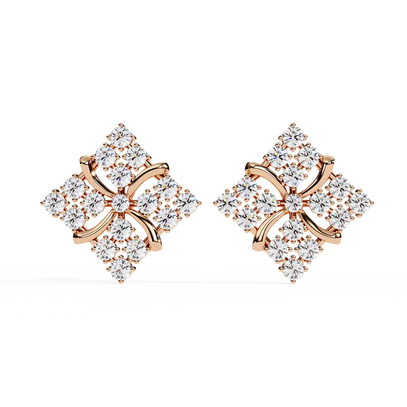 Floral Diamond Cluster Stud Earrings – Elegant Gold Blossom Earrings