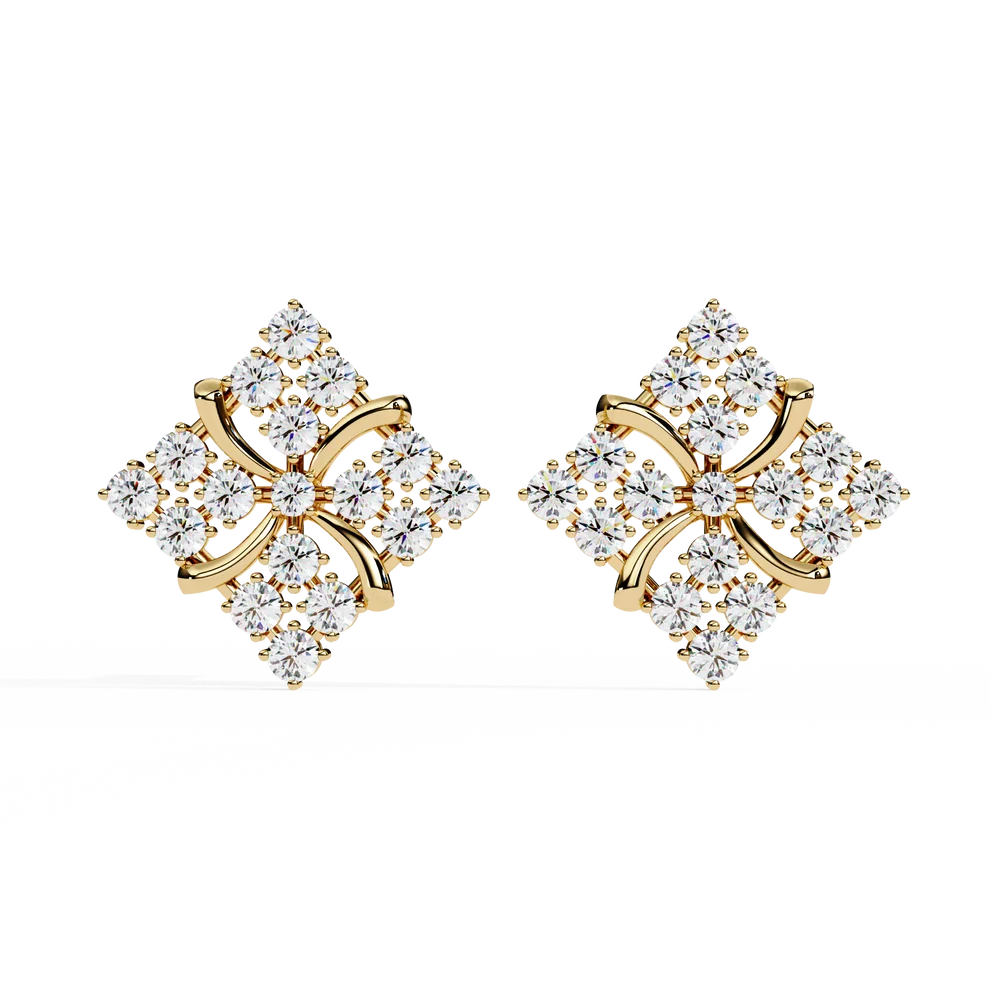 Floral Diamond Cluster Stud Earrings – Elegant Gold Blossom Earrings