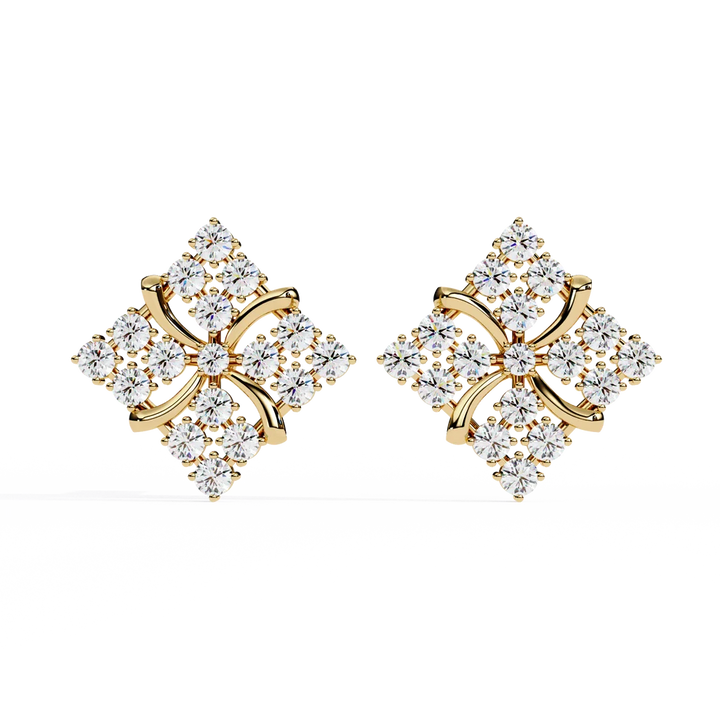 Floral Diamond Cluster Stud Earrings – Elegant Gold Blossom Earrings
