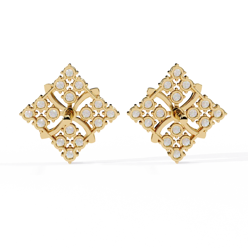 Floral Diamond Cluster Stud Earrings – Elegant Gold Blossom Earrings