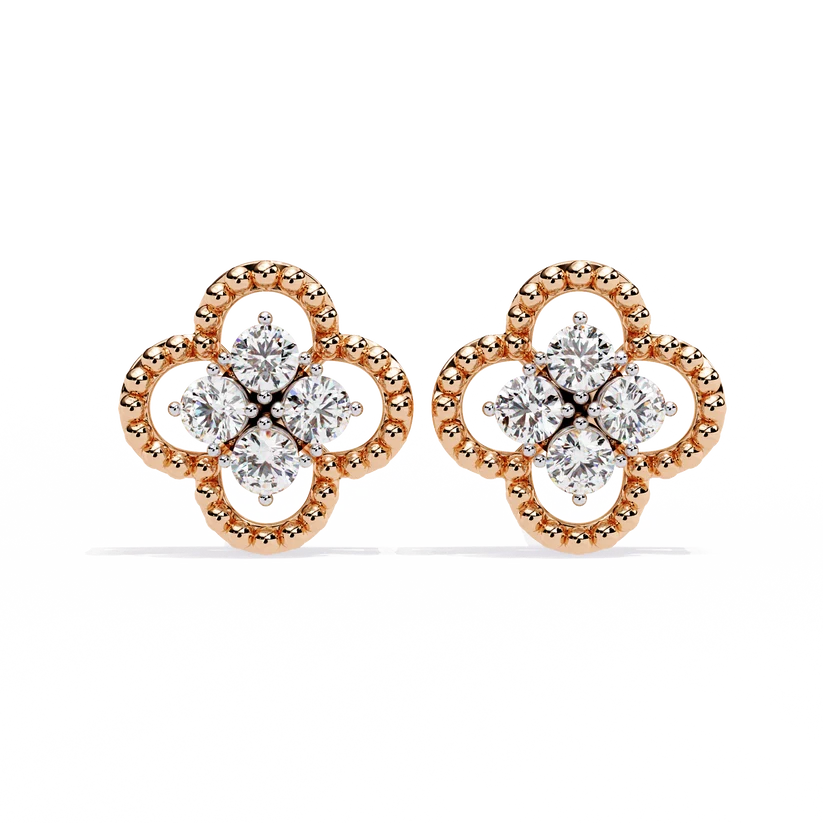 Floral Clover Diamond Stud Earrings