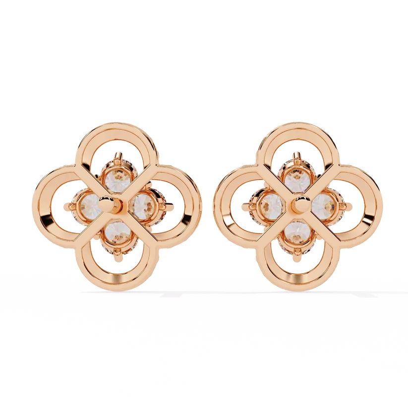 Floral Clover Diamond Stud Earrings