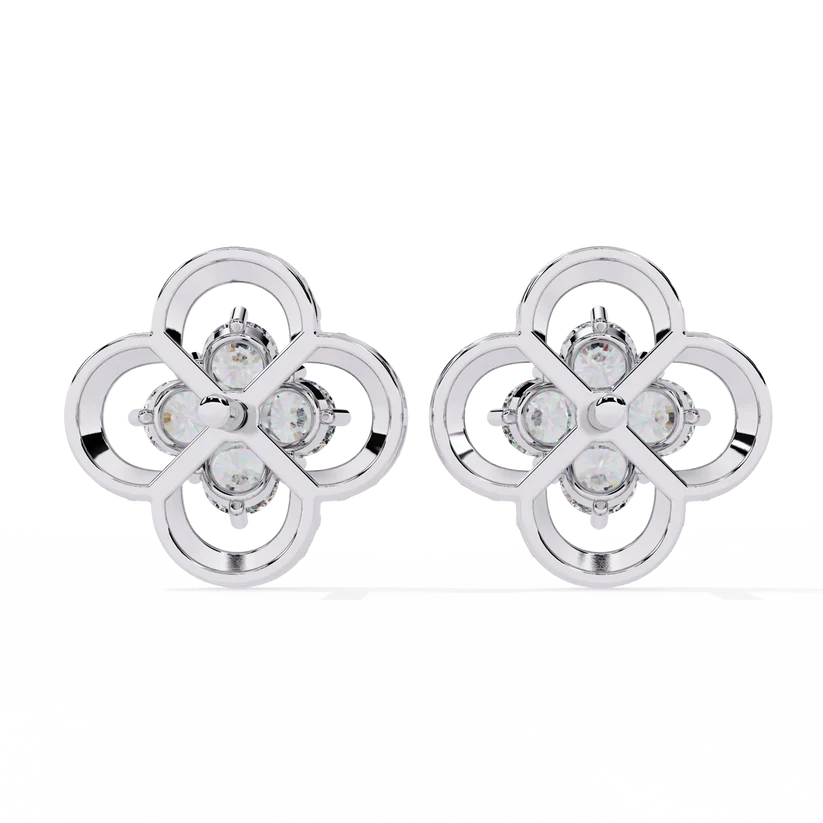 Floral Clover Diamond Stud Earrings