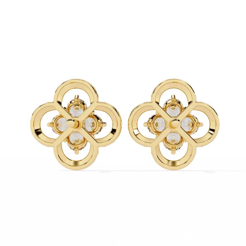 Floral Clover Diamond Stud Earrings