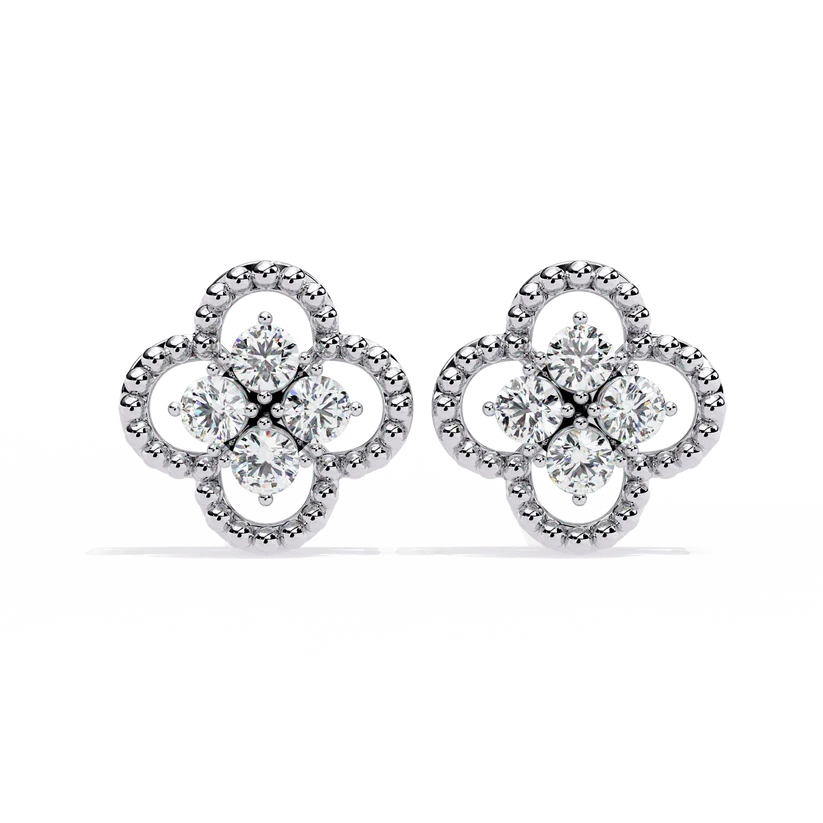 Floral Clover Diamond Stud Earrings