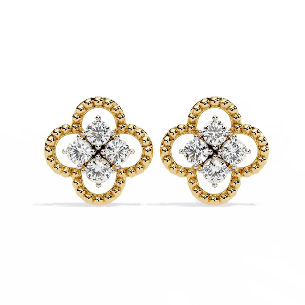 Floral Clover Diamond Stud Earrings