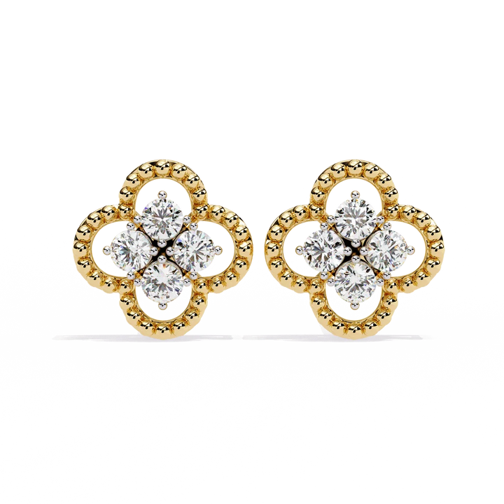 Floral Clover Diamond Stud Earrings