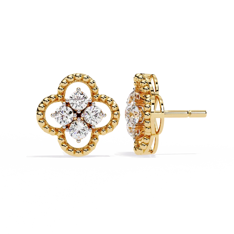 Floral Clover Diamond Stud Earrings