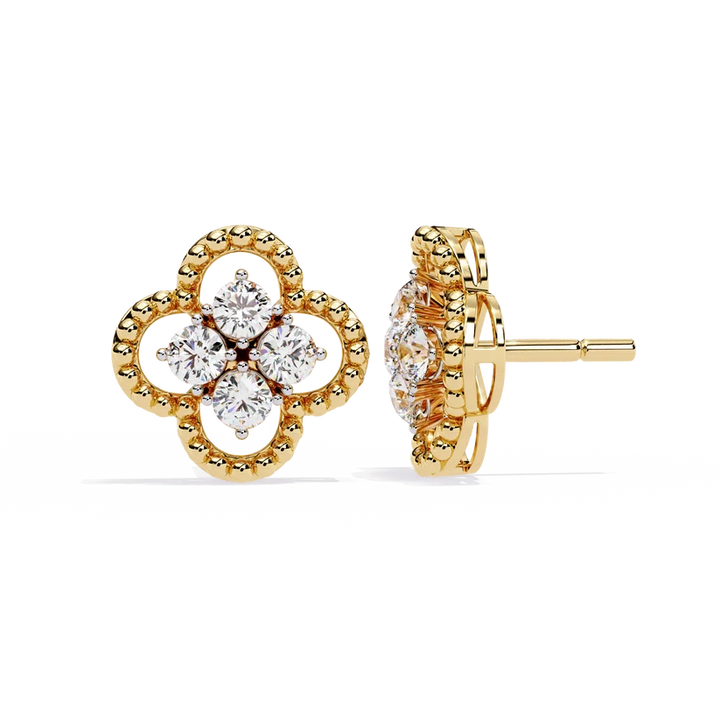 Floral Clover Diamond Stud Earrings