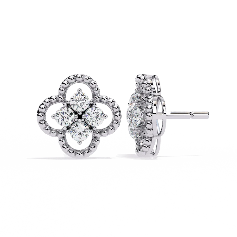 Floral Clover Diamond Stud Earrings