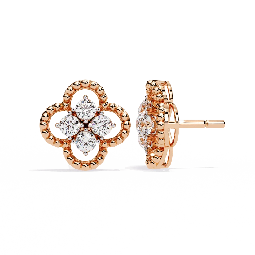 Floral Clover Diamond Stud Earrings