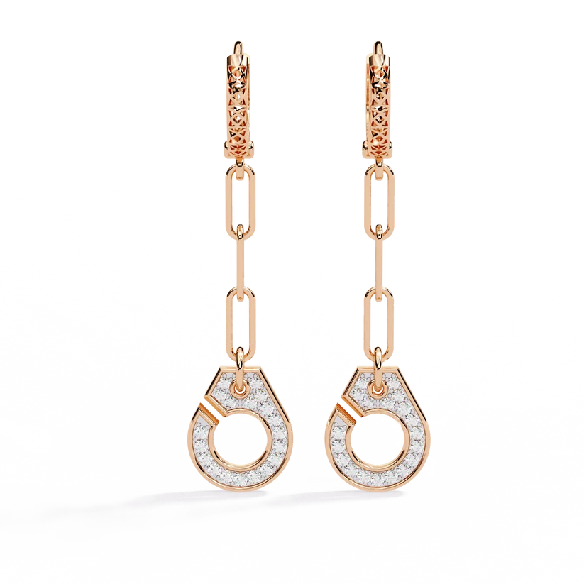 Elegant Diamond Link Drop Earrings – Round Pavé Circle Dangle Earrings